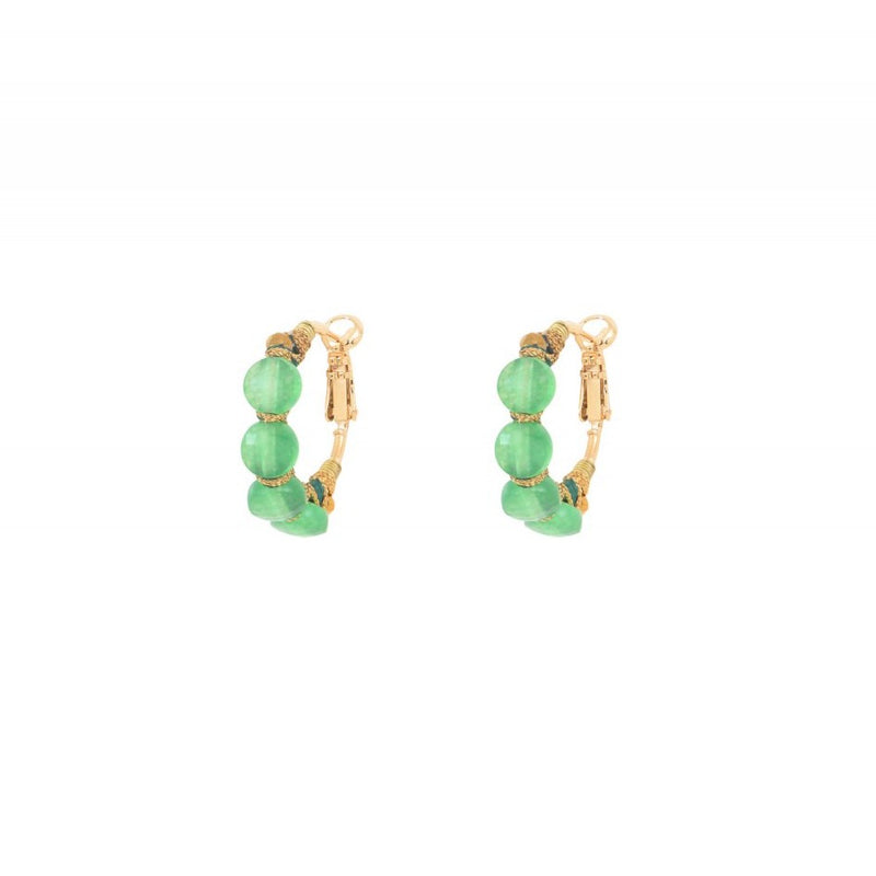 Small Green Agate Beaded Hoop Earrings by Satellite Paris