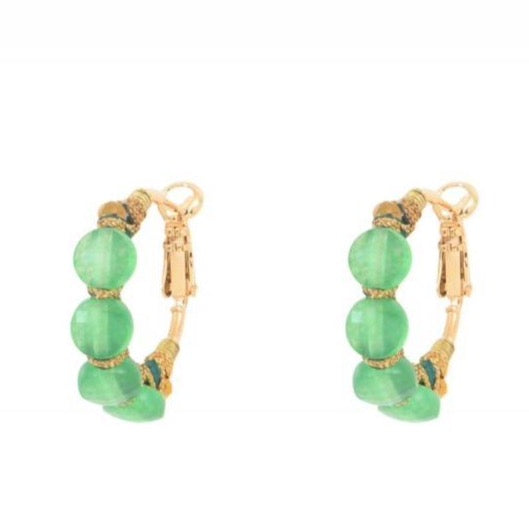 Small Green Agate Beaded Hoop Earrings by Satellite Paris
