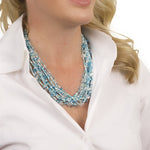 Hand Beaded Necklace - Shimmering Baby Blue and Crystal