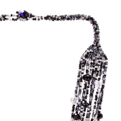 Hand Beaded Necklace - Shimmering Black and Crystal