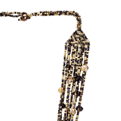 Hand Beaded Necklace - Shimmering Black and Gold