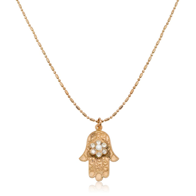 Crystal Hamsa Rose Gold Plated Necklace by AMARO