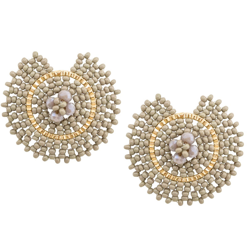 Grey and Gold Hand Beaded Disc Earrings
