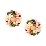 Hand Beaded Post Earrings - Pink, Bronze, Cream