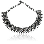 Hand Beaded Lace Bib Necklace - Black