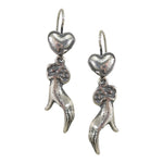 Sterling Silver Hand and Heart Molded Drop Earrings