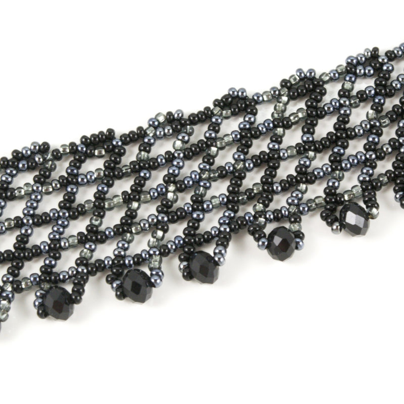 Hand Beaded Necklace - Shimmering Black and Grey