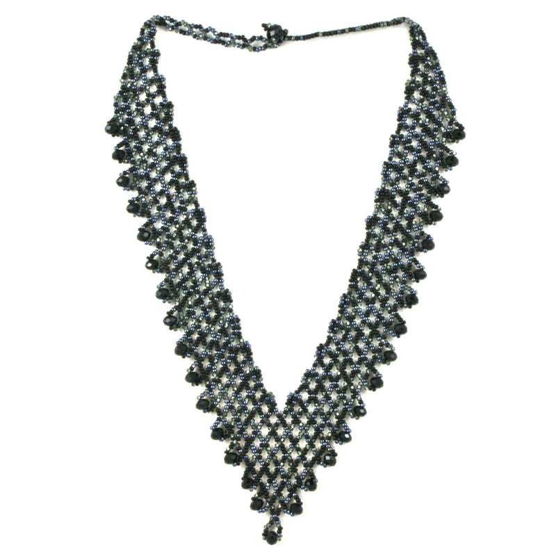 Hand Beaded Necklace - Shimmering Black and Grey