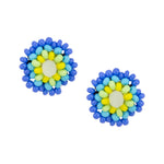 Hand Beaded Post Earrings - Blue and Yellow