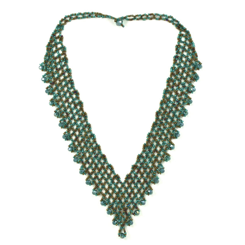 Hand Beaded Necklace - Shimmering Green and Brown