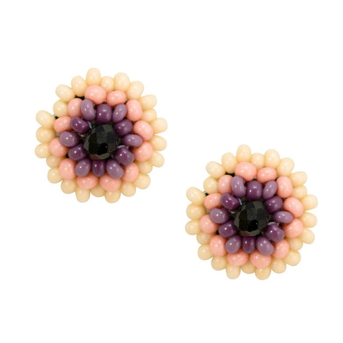 Hand Beaded Post Earrings - Pink and Purple