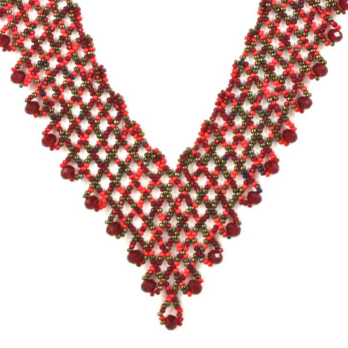 Hand Beaded Necklace - Shimmering Red