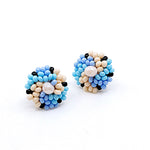 Hand Beaded Post Earrings - Light Blues