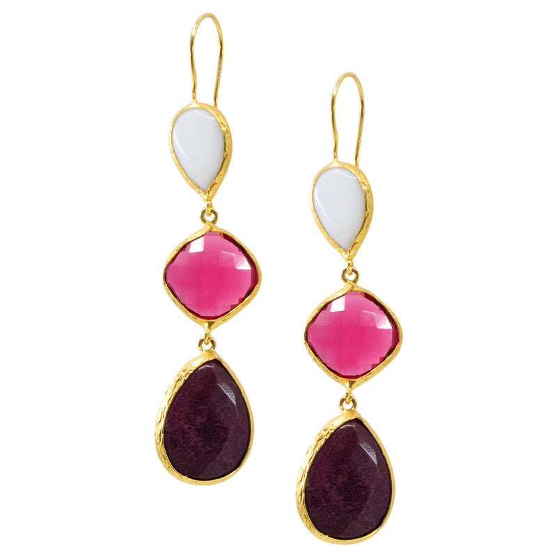 Cascading Pink and Pearl Turkish Gem Earrings