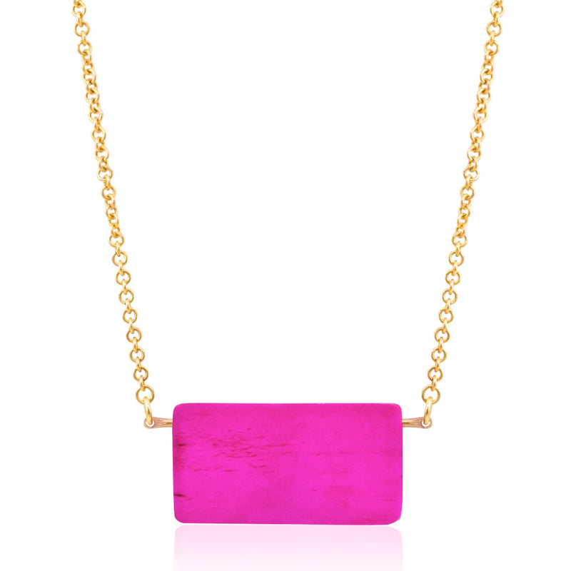 Pembe Brass and Horn Necklace - Magenta Pink