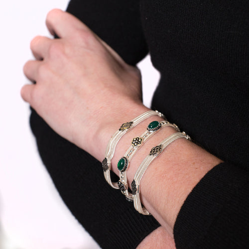 Decorated 3 Strand Sterling Silver Bracelet - Armenian Jewelry