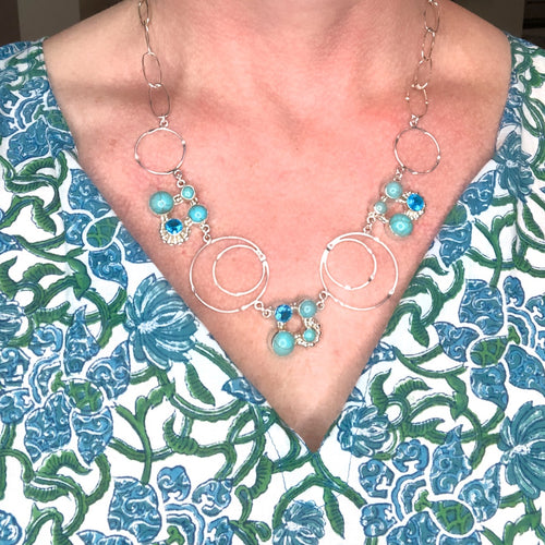 Turquoise, Crystal and Silver Necklace from Taxco, Mexico