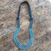 Embroidered and 5 Strand Glass Bead Necklace - Blue