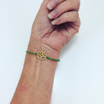 Gold Plated Sterling Silver and Cord Bracelet - Green