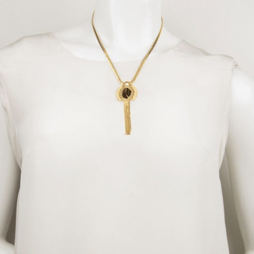 Elegant Golden Medallion Tassel Necklace by Satellite Paris