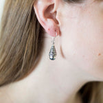 Silver Filigree and Black Pearl Drop Earrings