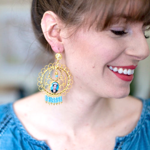 Mexican Filigree Earrings from Oaxaca - Frida Kahlo Image