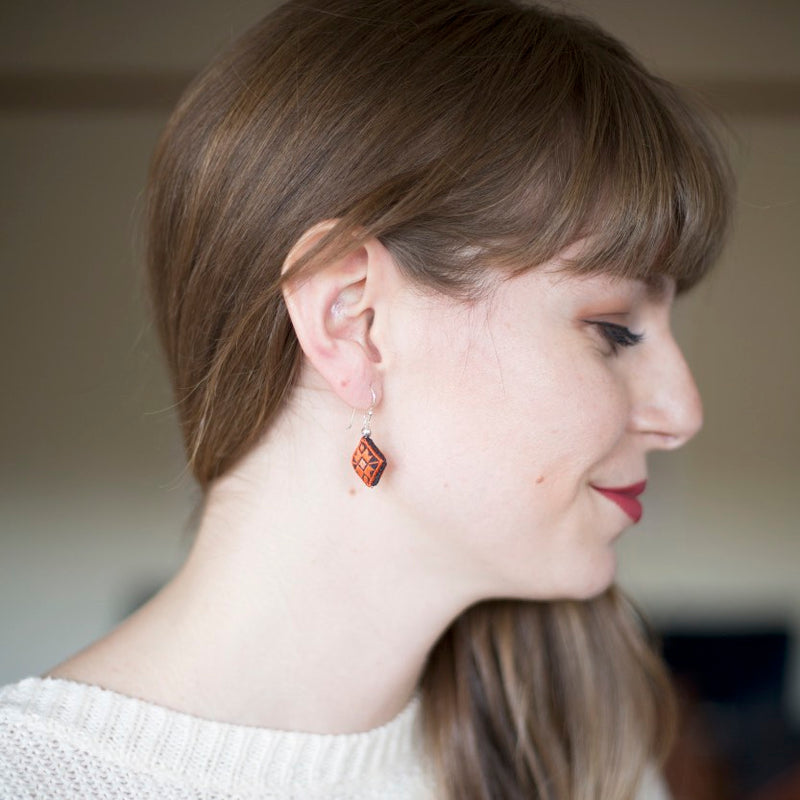 Embroidered Silk Earrings - Rose and Black