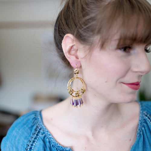 Mexican Filigree Earrings from Oaxaca - Onyx Crystals