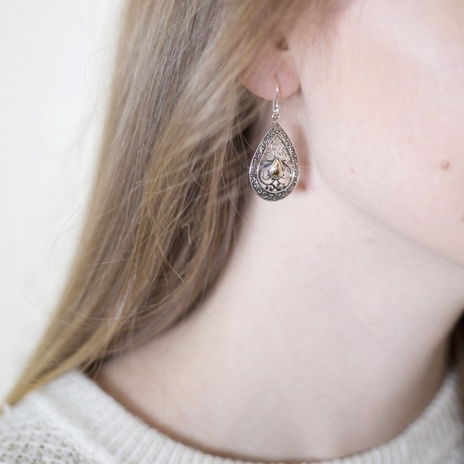 Traditional Balinese Filigree Silver and Gold Earrings