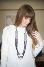 Embroidered and 5 Strand Glass Bead Necklace - Black