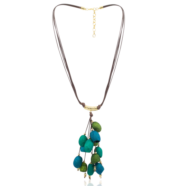 Jade Leather and Silk Worm Cocoon Colorful Long Pendant Necklace