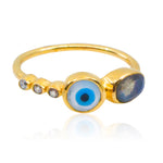 Labradorite and Zirconia Evil Eye Gold Plated Statement Ring- Size 7