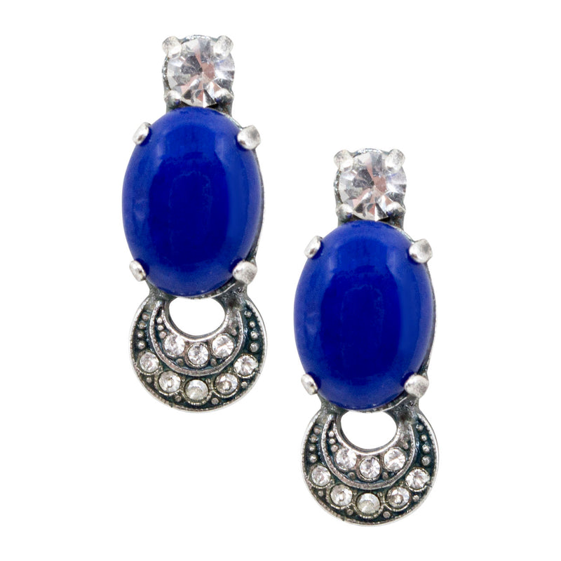 Lapis Lazuli Silver Crystal Drop Earrings by AMARO