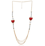 Long Gold and Crystal Embroidered Heart Necklace