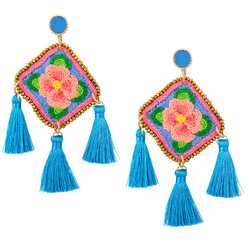 Embroidered and Tassel Mexican Earrings