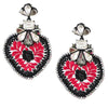 Crystal and Embroidered Heart Mexican Earrings