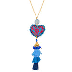 Embroidered Heart Mexican Drop Necklace with Tassel