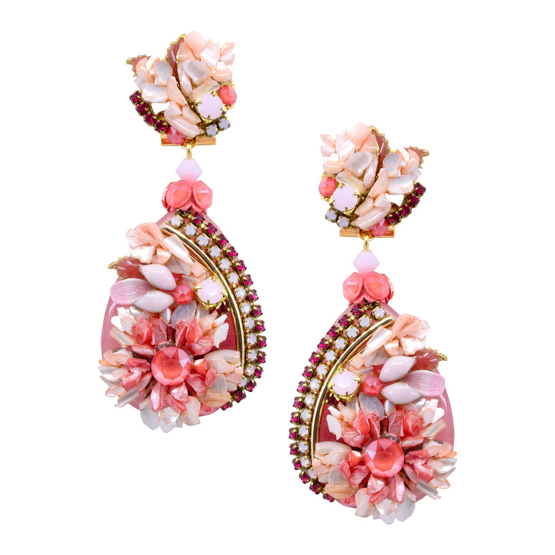 Mother of Pearl and Swarovski Strass Floral Drop Earrings by DUBLOS