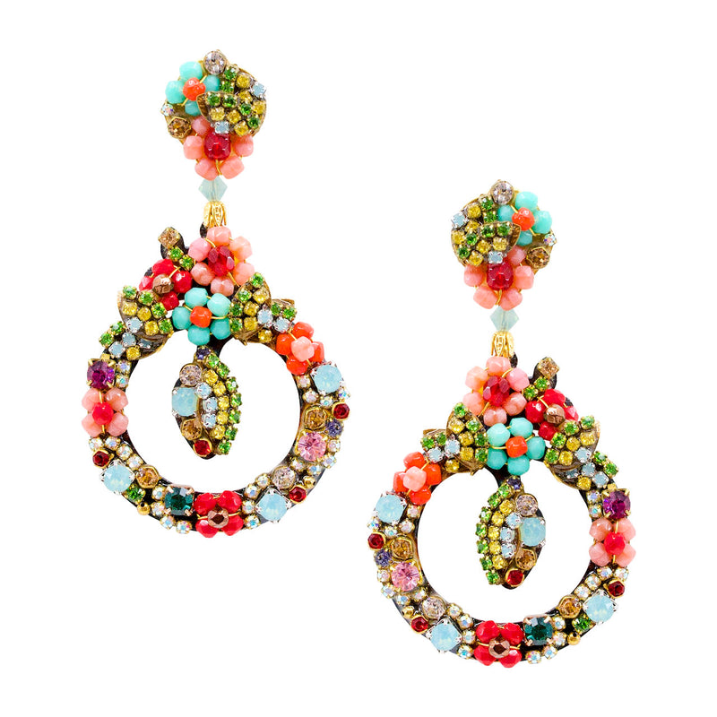 Colorful Swarovski Crystal and Strass Flower Wreath Earrings by DUBLOS