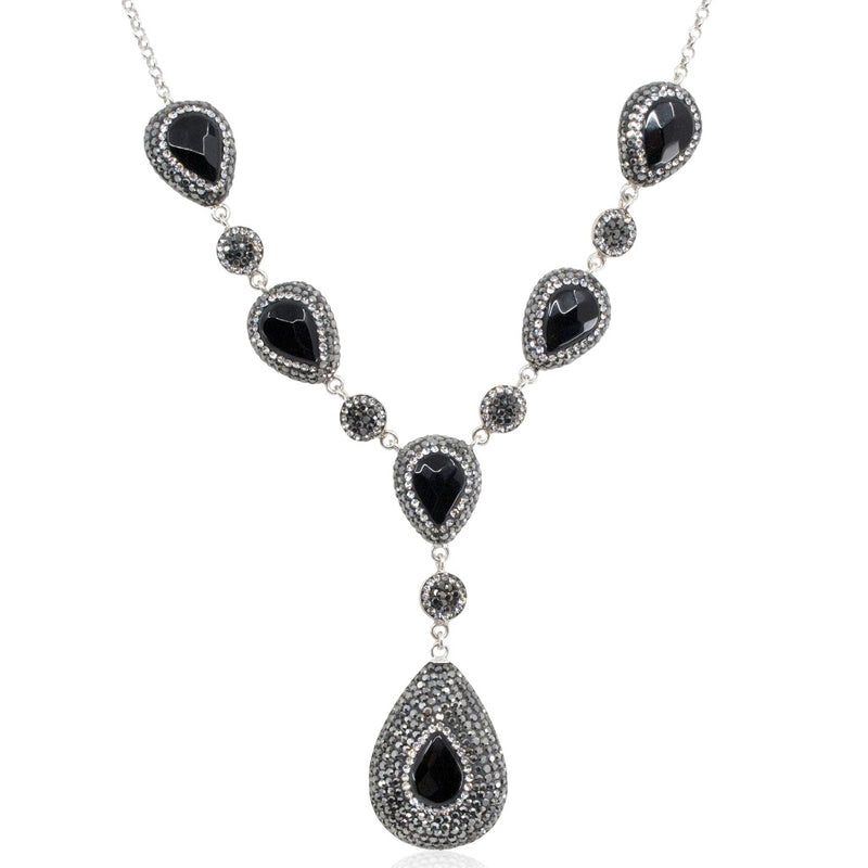 Sparkling Sterling Silver Onyx Drop Necklace
