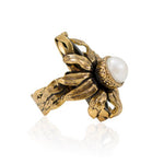 Onyx and Pearl Statement Ring - Adjustable