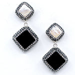 Semi-Precious Onyx and Pearl Post Earrings