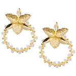 Golden Orchid and Crystal Circle Earrings