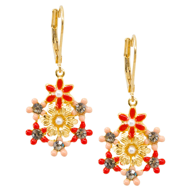 Poppy Red Flower Wreath Drop Earrings by Eric et Lydie
