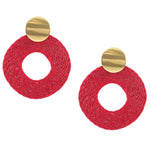 Natural Rice Fiber Red Circle Earrings