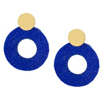 Rice Fiber Circle Earrings - Royal Blue