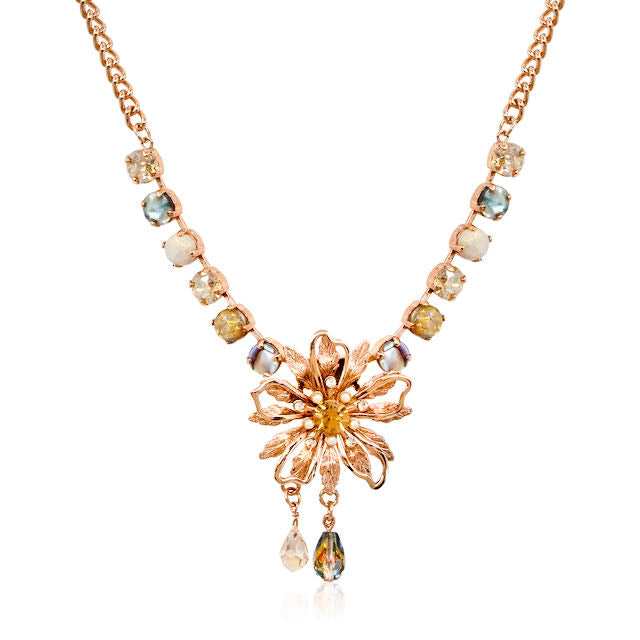 Stunning Rose Gold Abalone Gemstone Flower Necklace by AMARO