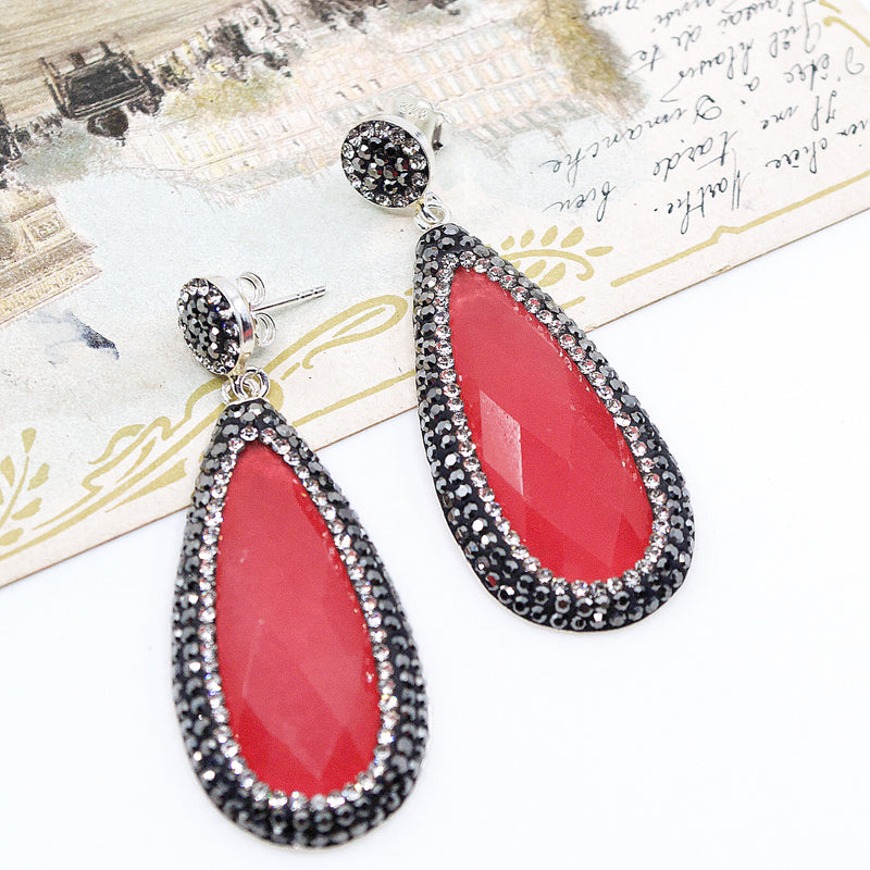 Sterling Silver Crimson Druzy Quartz and Crystal Earrings