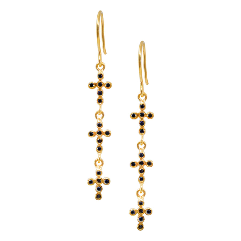 Royal Noir Zirconia Gold Cross Chain Earrings