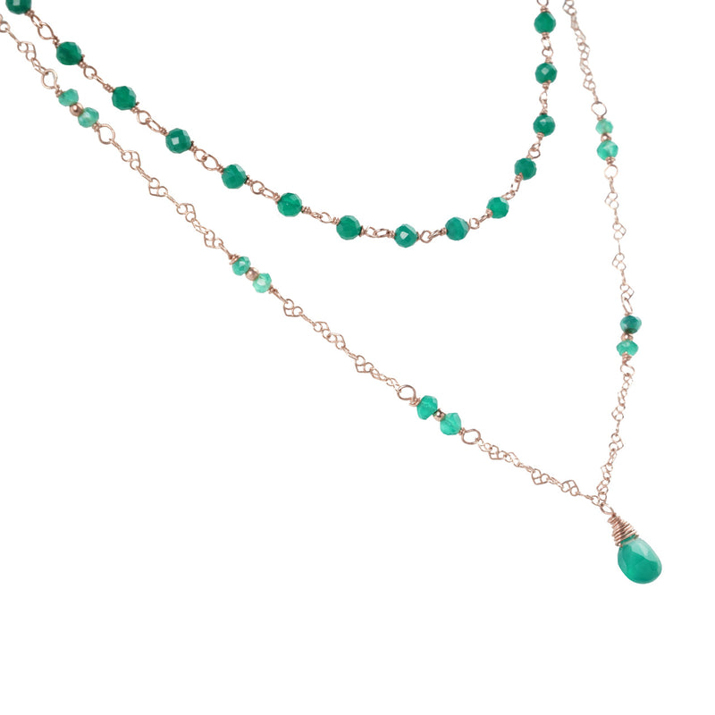 Double Strand Cascading Green Pendant Necklace